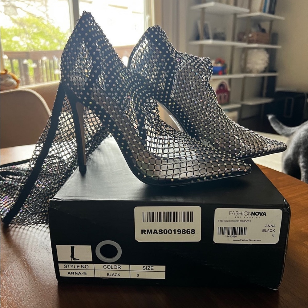 Fashion nova icon rhinestones heeled boots